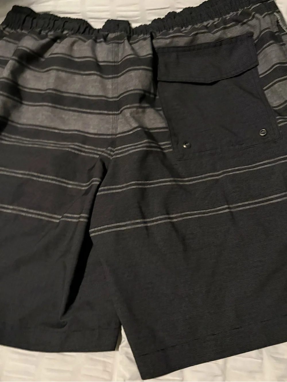 Men's Black Striped Drawstring swim trunks